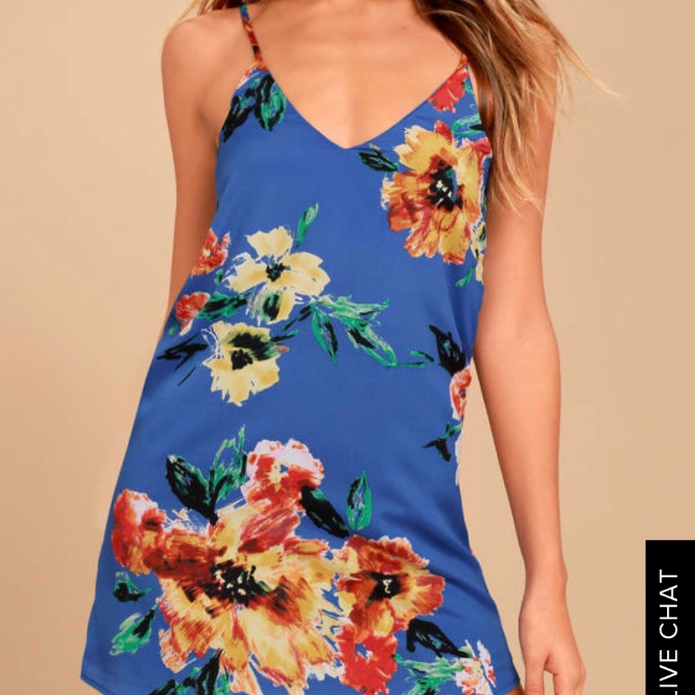 LuLu’s Twin Island Royal Blue Floral Shift NWT S